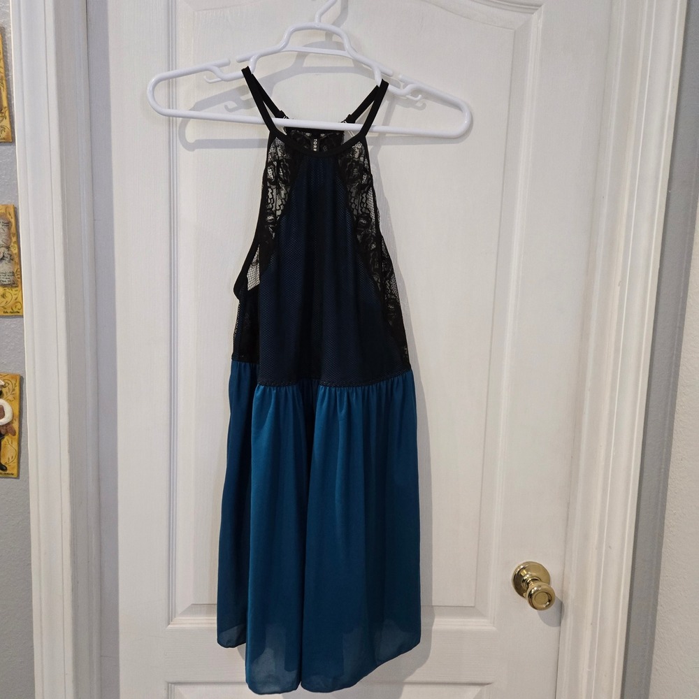 Torrid Racer Back Teddy Dress Womens 3 Teal Blue Black Lace Fairycore Whimsical